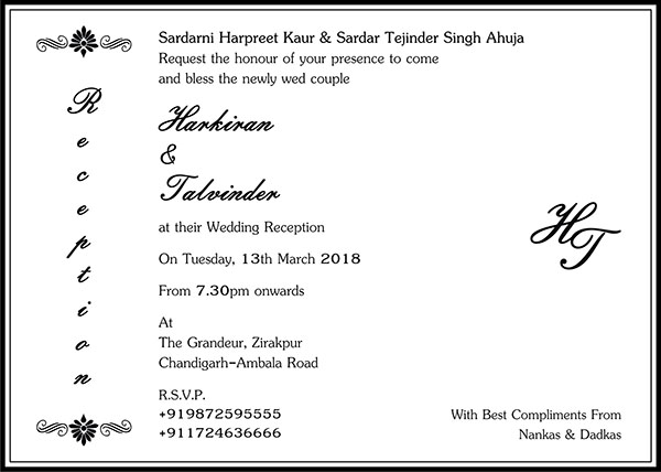 Sikh wedding invitation wording 6A - Parekh Cards